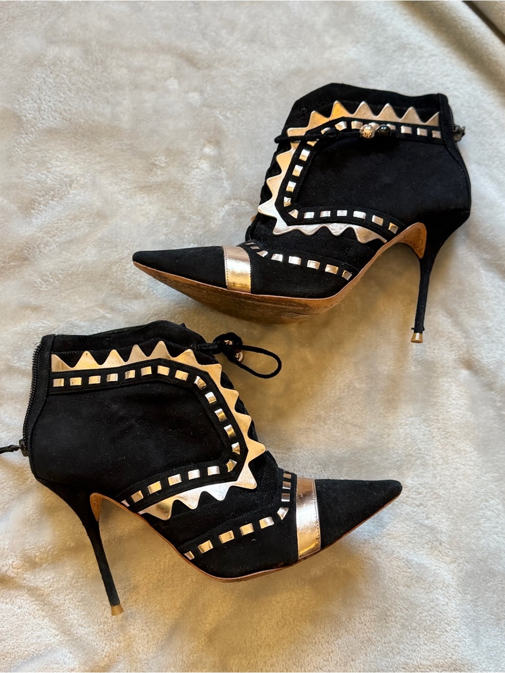 Sophia Webster Riko Black Suede Metallic Leather-trimmed Ankle Booties